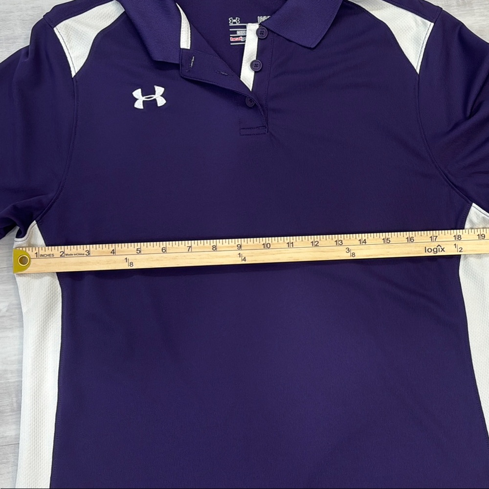 Under Armour Heat Gear Loose Fit Dark Purple and White Polo - Picture 4 of 5